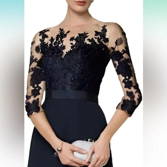 Chiffon‎ Jumpsuits Mother of The Bride Pant Suits Lace Appliques 3/4 NWT Size 4 - Picture 3 of 10